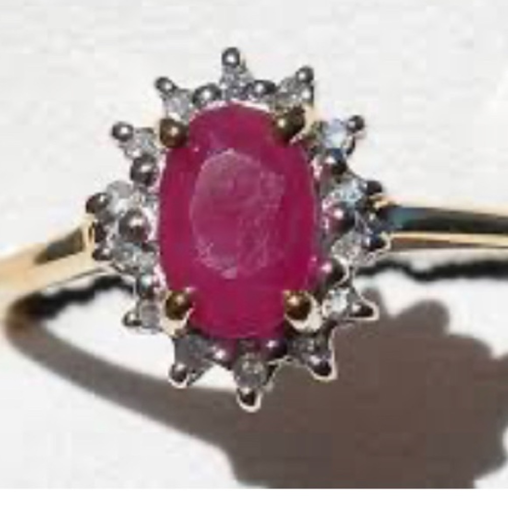 Size 7.25 red Ruby and white topaz sterling silver ring